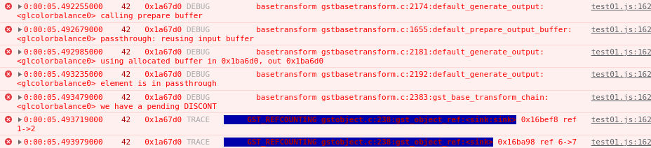 Capture of GStreamer logs running in the browser console